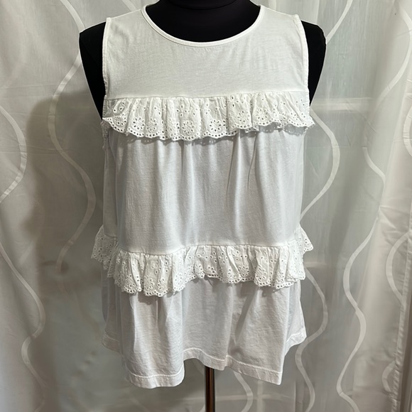 J. Crew Tops - J Crew 100% Cotton Sleeveless White Eyelet Ruffle Top, Size M